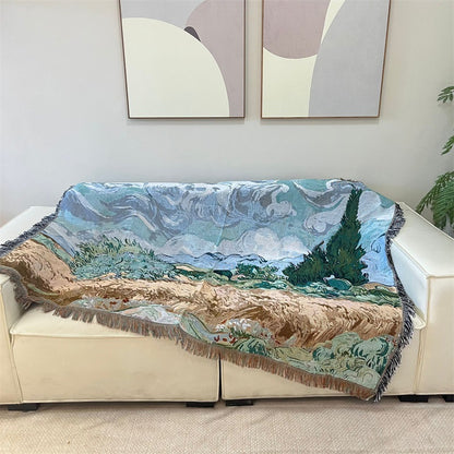 GifitoLuck Van Gogh Art Tapestry Knitted Fringe Tassel Sofa Throw Blanket