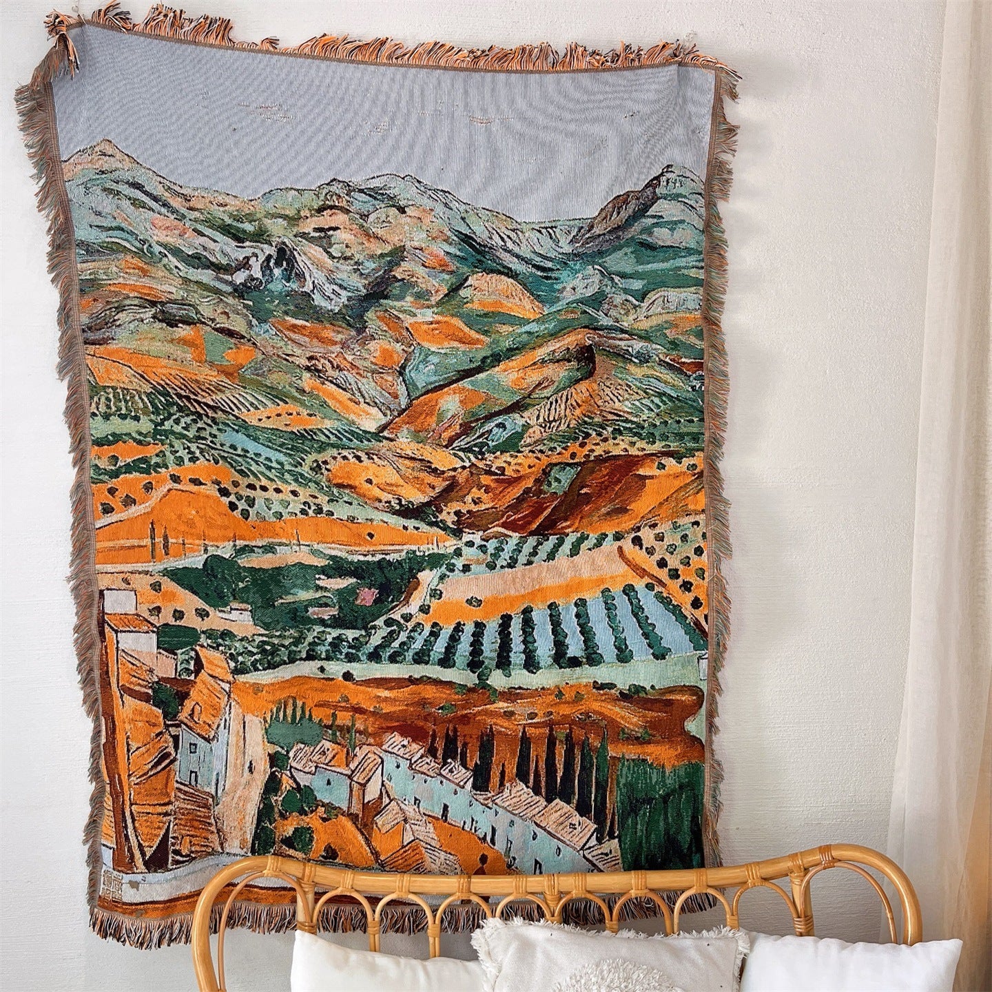 GifitoLuck Van Gogh Art Tapestry Knitted Fringe Tassel Sofa Throw Blanket