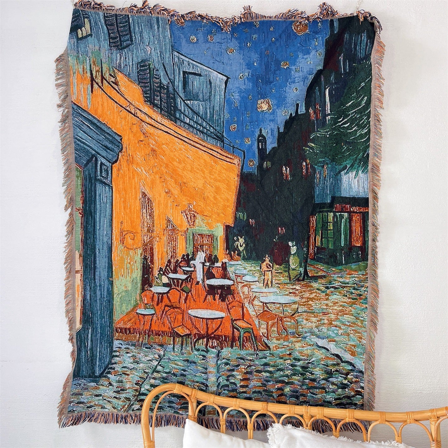 GifitoLuck Van Gogh Art Tapestry Knitted Fringe Tassel Sofa Throw Blanket
