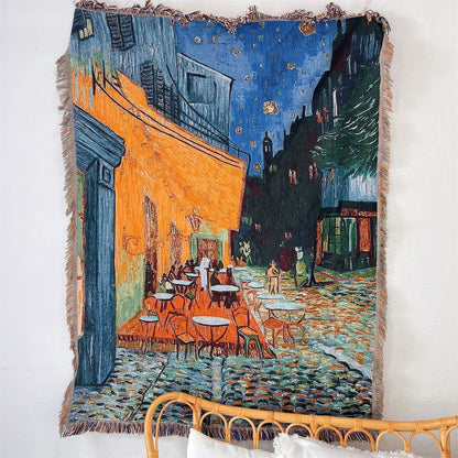 GifitoLuck Van Gogh Art Tapestry Knitted Fringe Tassel Sofa Throw Blanket