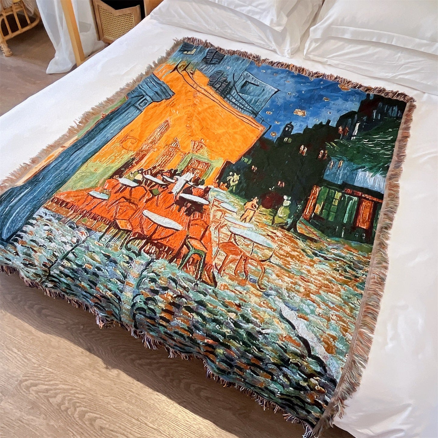 GifitoLuck Van Gogh Art Tapestry Knitted Fringe Tassel Sofa Throw Blanket