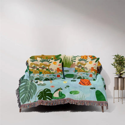 GiftoLuck Jungle Leopard Jacquard Woven Sofa Blanket, Living Room Decor Tapestry, Cozy Nap Throw Blanket, Sofa Cover Blanket & Outdoor Picnic Blanket