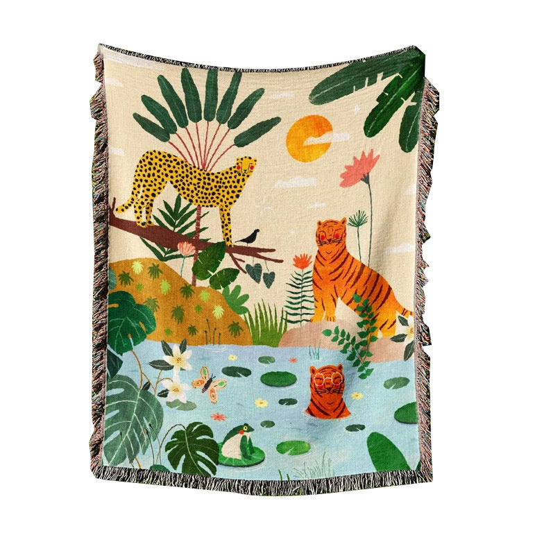 GiftoLuck Jungle Leopard Jacquard Woven Sofa Blanket, Living Room Decor Tapestry, Cozy Nap Throw Blanket, Sofa Cover Blanket & Outdoor Picnic Blanket