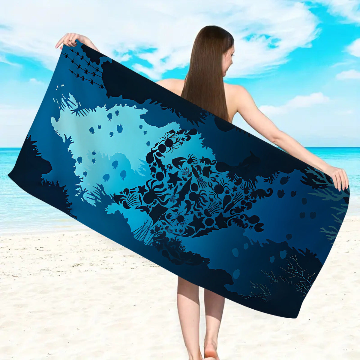 GiftoLuck Ocean Dolphin Turtle Beach Towel Quick Dry Microfiber Summer Travel Sand Free Bath Towel