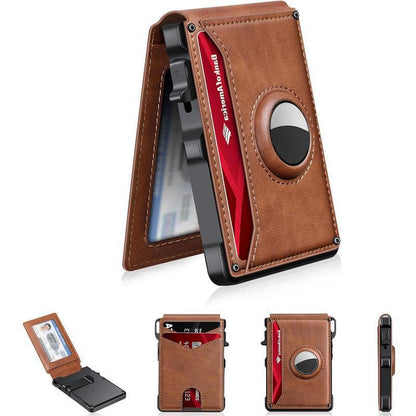 GiftoLuck Men's Minimalist Bifold Wallet: AirTag Compartment, RFID Blocking, Pop-Up 12-Card & Cash Holder