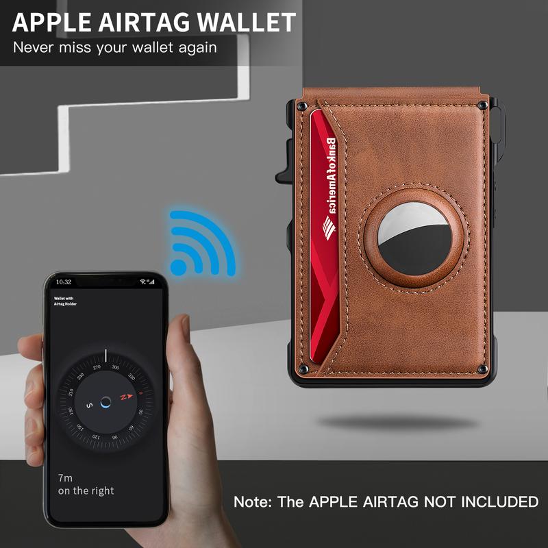Men's Minimalist Bifold Wallet: AirTag Compartment, RFID Blocking, Pop-Up 12-Card & Cash Holder