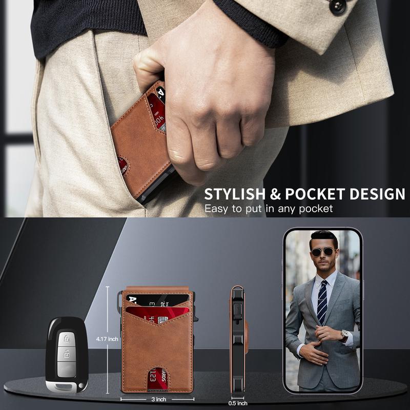 Men's Minimalist Bifold Wallet: AirTag Compartment, RFID Blocking, Pop-Up 12-Card & Cash Holder
