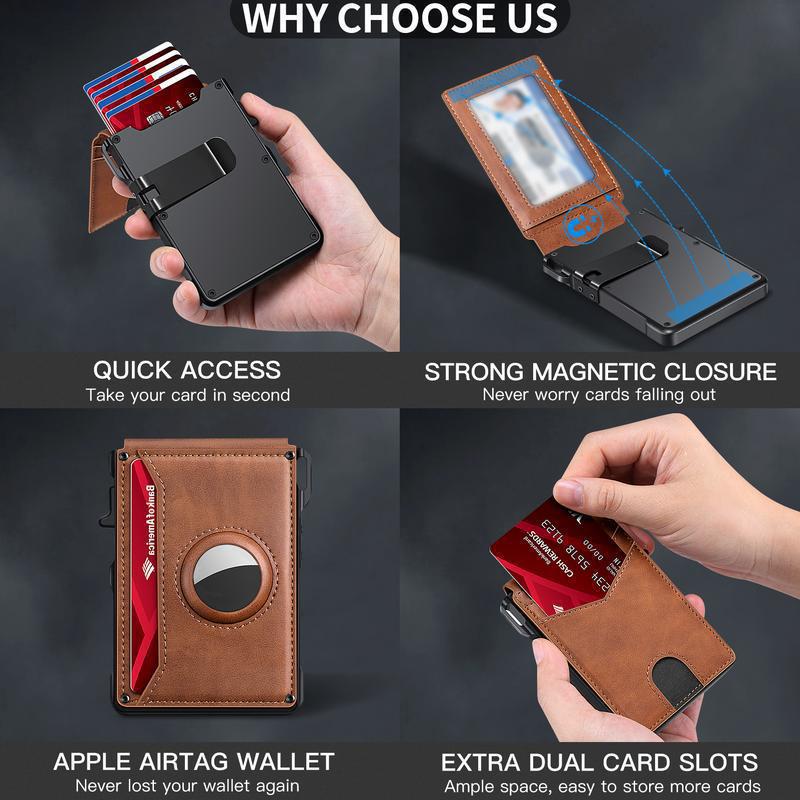 Men's Minimalist Bifold Wallet: AirTag Compartment, RFID Blocking, Pop-Up 12-Card & Cash Holder