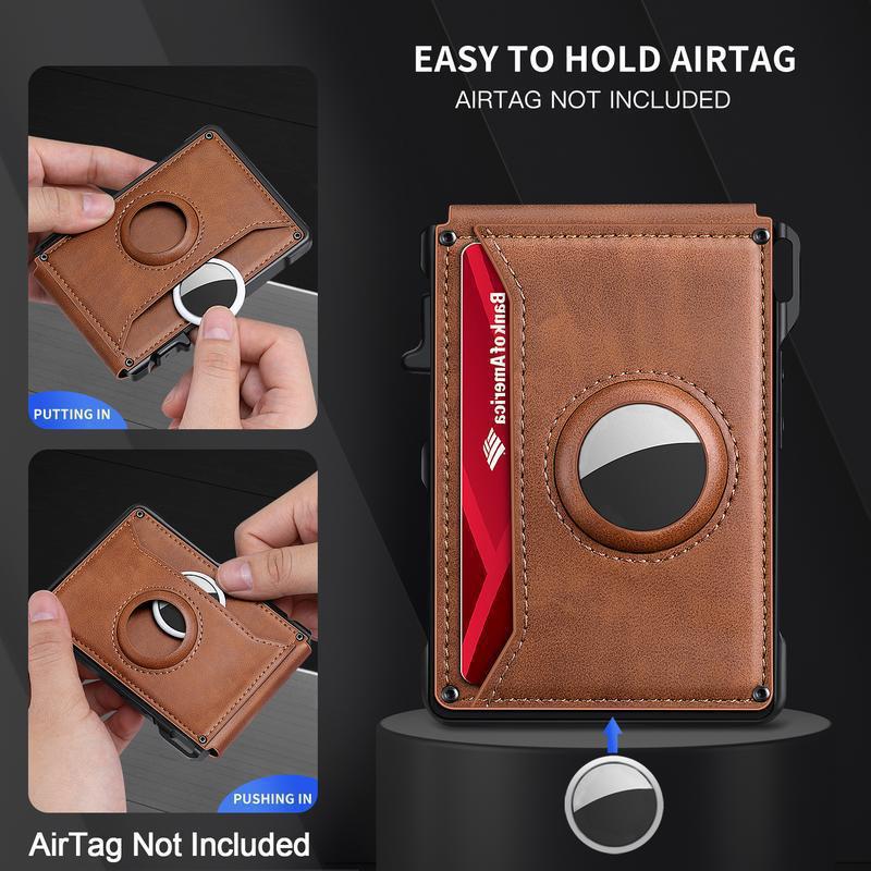 Men's Minimalist Bifold Wallet: AirTag Compartment, RFID Blocking, Pop-Up 12-Card & Cash Holder