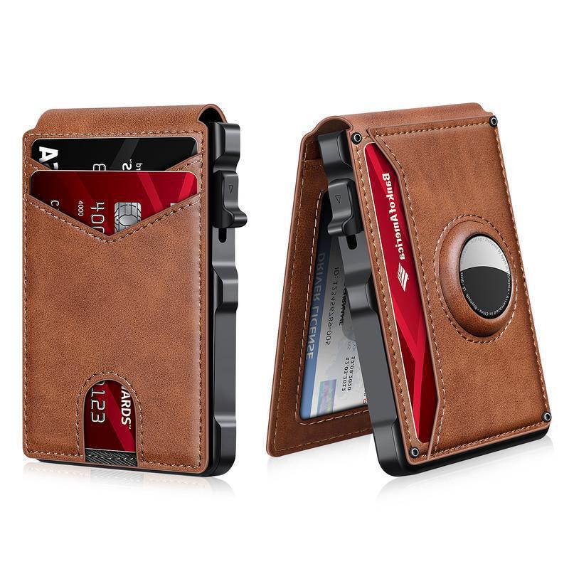 Men's Minimalist Bifold Wallet: AirTag Compartment, RFID Blocking, Pop-Up 12-Card & Cash Holder