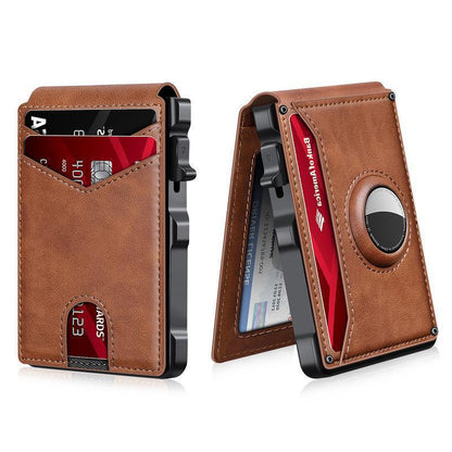 GiftoLuck Men's Minimalist Bifold Wallet: AirTag Compartment, RFID Blocking, Pop-Up 12-Card & Cash Holder