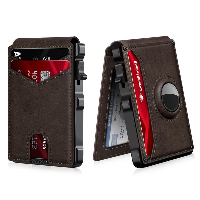 Men's Minimalist Bifold Wallet: AirTag Compartment, RFID Blocking, Pop-Up 12-Card & Cash Holder