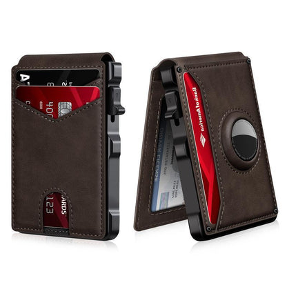GiftoLuck Men's Minimalist Bifold Wallet: AirTag Compartment, RFID Blocking, Pop-Up 12-Card & Cash Holder