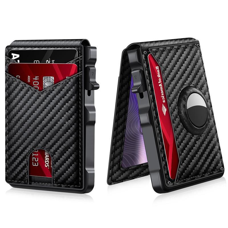 Men's Minimalist Bifold Wallet: AirTag Compartment, RFID Blocking, Pop-Up 12-Card & Cash Holder
