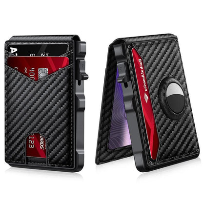 GiftoLuck Men's Minimalist Bifold Wallet: AirTag Compartment, RFID Blocking, Pop-Up 12-Card & Cash Holder