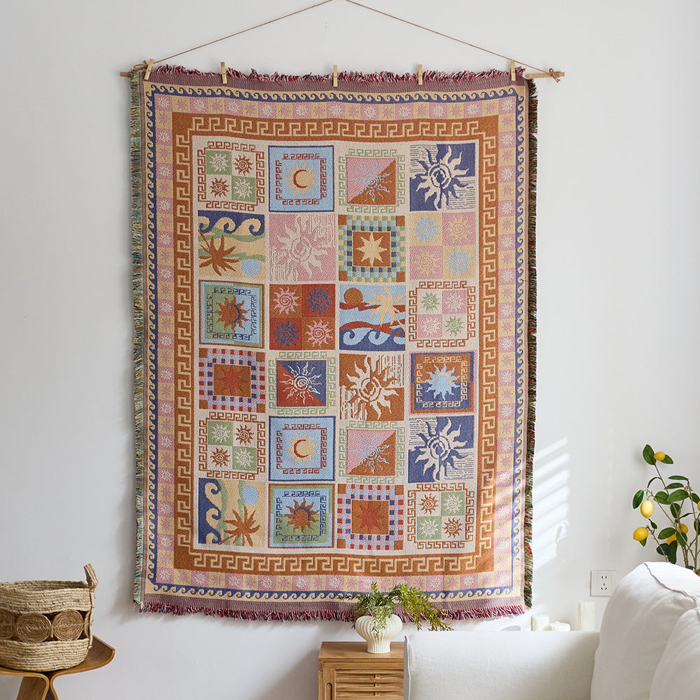 GifitoLuck Bohemian Sun Tapestry Wall Hanging Cotton Tassel Fabric Art Décor