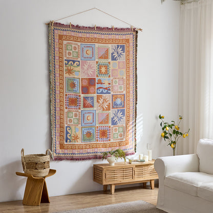 GifitoLuck Bohemian Sun Tapestry Wall Hanging Cotton Tassel Fabric Art Décor