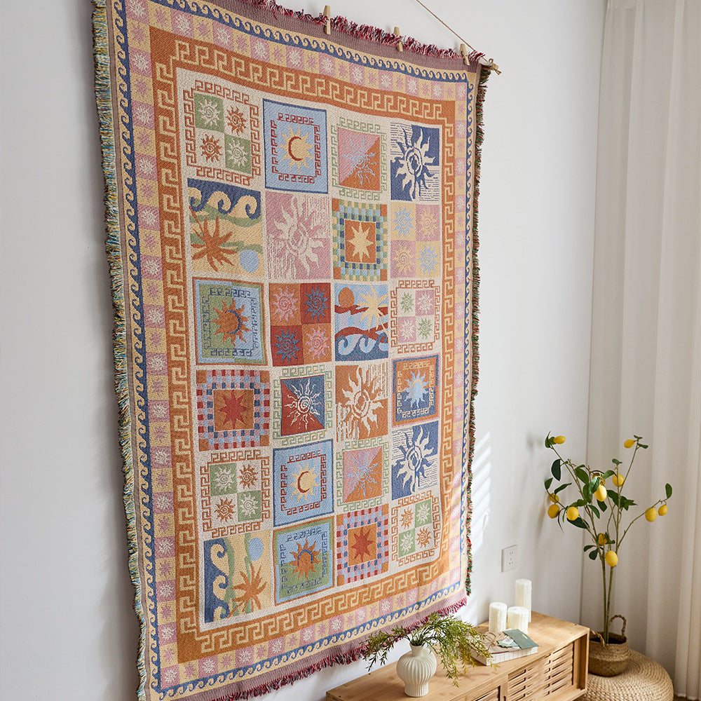 GifitoLuck Bohemian Sun Tapestry Wall Hanging Cotton Tassel Fabric Art Décor