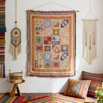 GifitoLuck Bohemian Sun Tapestry Wall Hanging Cotton Tassel Fabric Art Décor