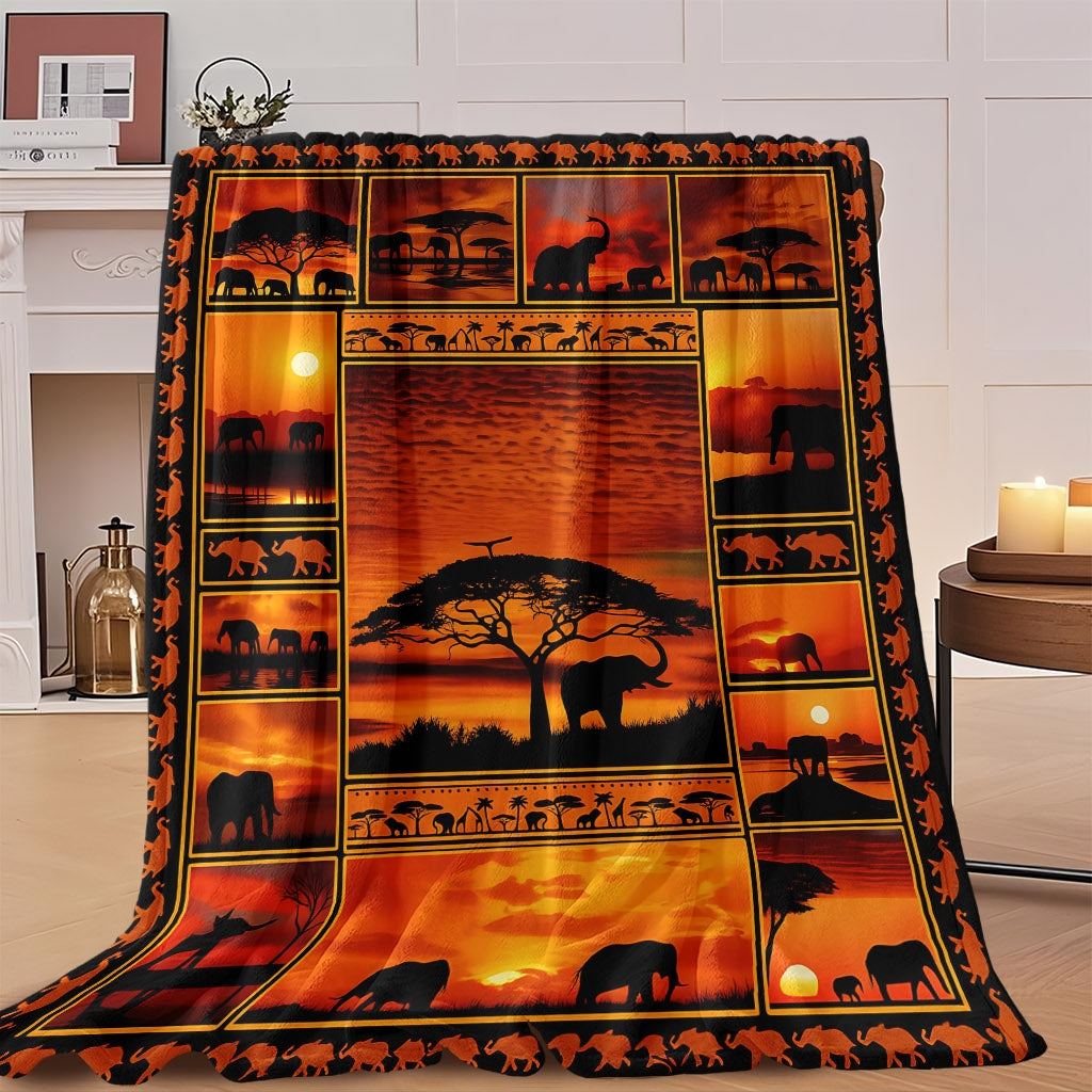 Aonana African Sunset Flannel Throw Blanket