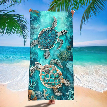 Aonana Sea Turtle Print Quick-Dry Beach Towel