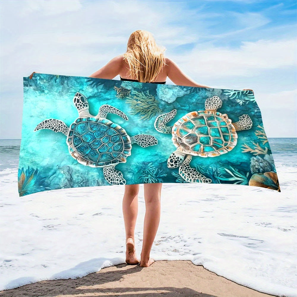 Aonana Sea Turtle Print Quick-Dry Beach Towel