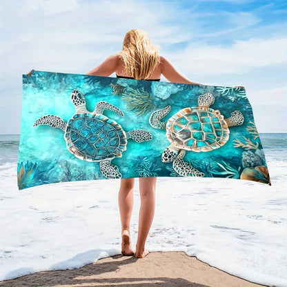 Aonana Sea Turtle Print Quick-Dry Beach Towel