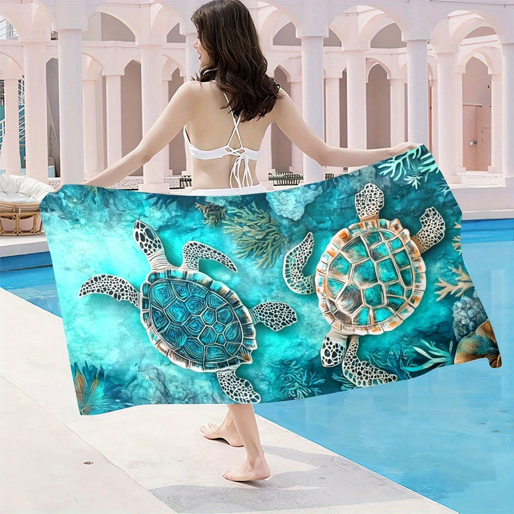 Aonana Sea Turtle Print Quick-Dry Beach Towel
