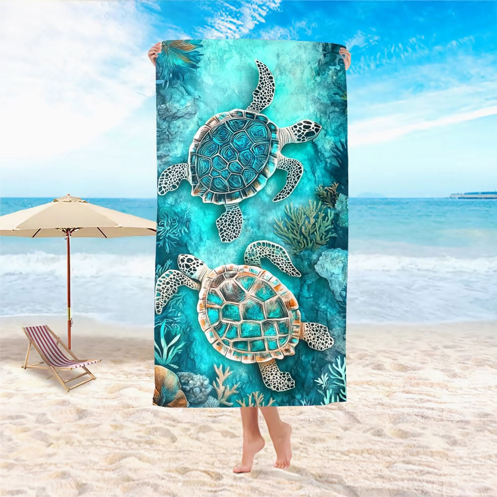 Aonana Sea Turtle Print Quick-Dry Beach Towel