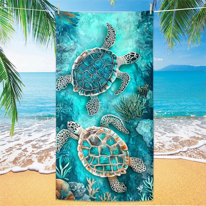 Aonana Sea Turtle Print Quick-Dry Beach Towel
