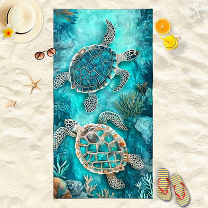 Aonana Sea Turtle Print Quick-Dry Beach Towel