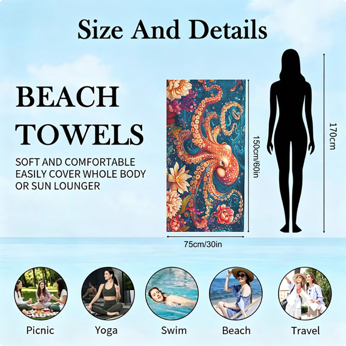 Aonana Octopus Printed Quick-Dry Beach Towel