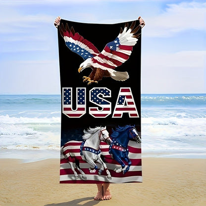Aonana Patriotic USA Eagle Printed Quick-Dry Beach Towel