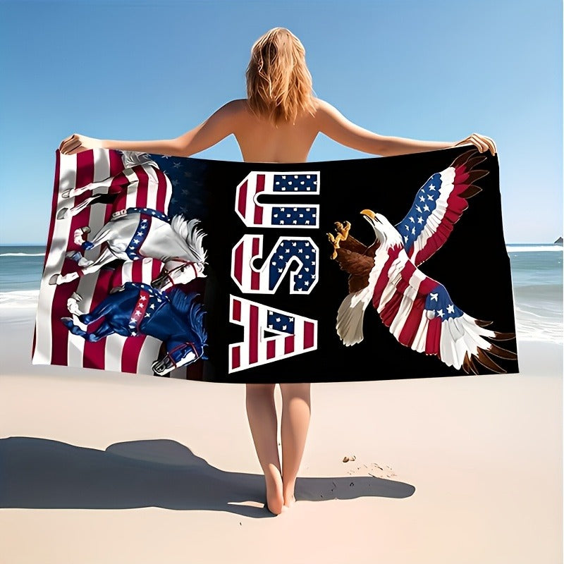 Aonana Patriotic USA Eagle Printed Quick-Dry Beach Towel