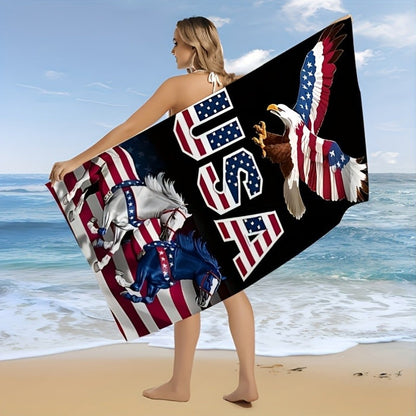 Aonana Patriotic USA Eagle Printed Quick-Dry Beach Towel
