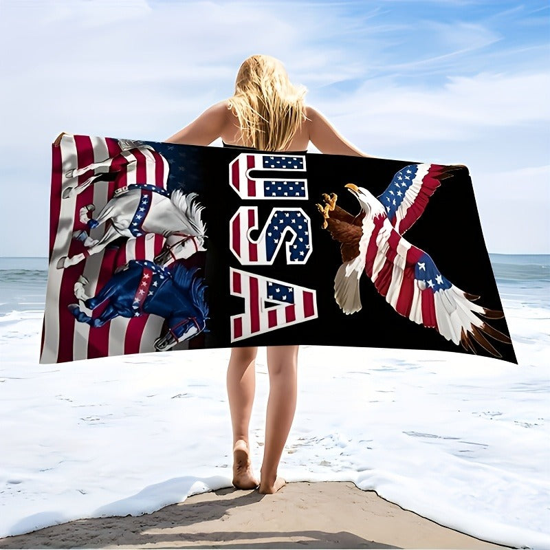Aonana Patriotic USA Eagle Printed Quick-Dry Beach Towel