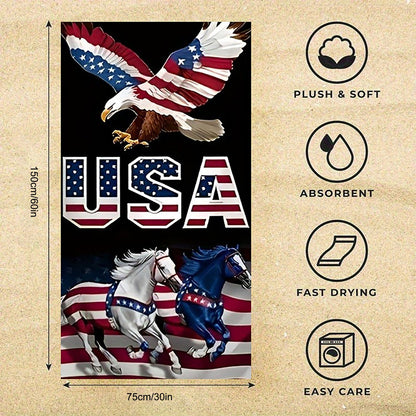Aonana Patriotic USA Eagle Printed Quick-Dry Beach Towel