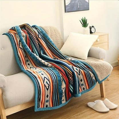 Aonana Bohemian Geometric Stripe Flannel Throw Blanket