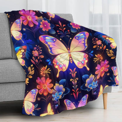Aonana Secret Garden Butterfly & Floral Soft Cozy Flannel Throw Blanket