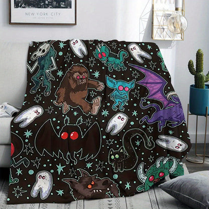 Aonana Glam Style Cryptids Print Cozy Flannel Throw Blanket