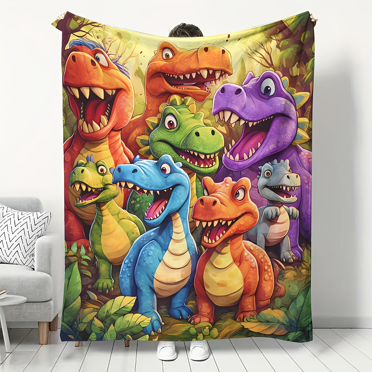 Aonana Cartoon Dinosaur Printed Flannel Blanket