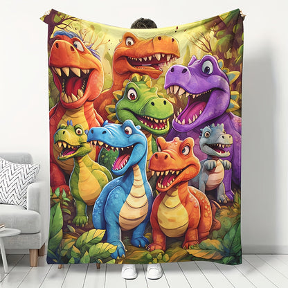 Aonana Cartoon Dinosaur Printed Flannel Blanket