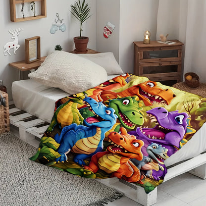 Aonana Cartoon Dinosaur Printed Flannel Blanket