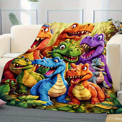 Aonana Cartoon Dinosaur Printed Flannel Blanket