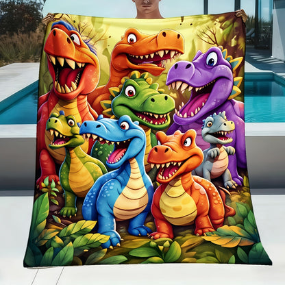 Aonana Cartoon Dinosaur Printed Flannel Blanket