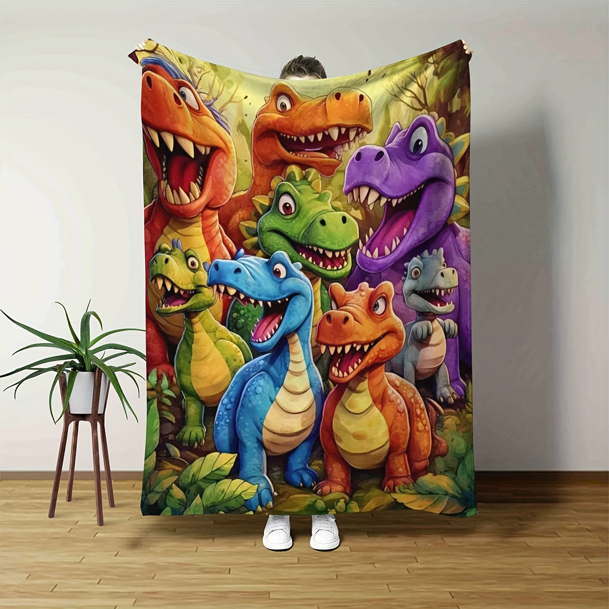 Aonana Cartoon Dinosaur Printed Flannel Blanket