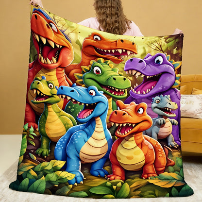 Aonana Cartoon Dinosaur Printed Flannel Blanket