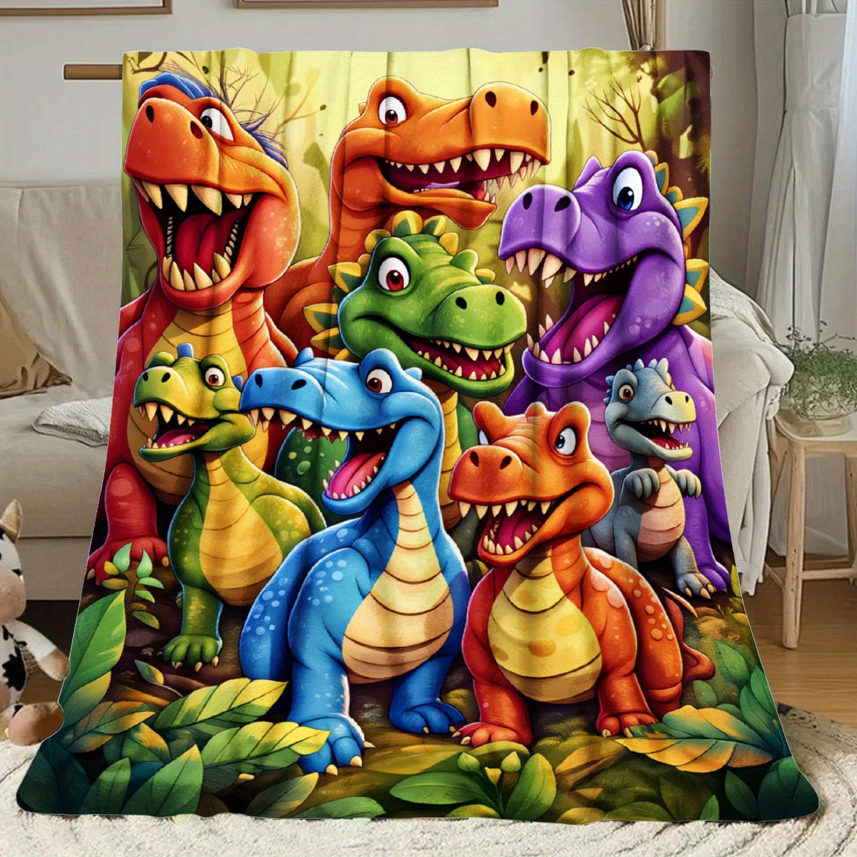 Aonana Cartoon Dinosaur Printed Flannel Blanket