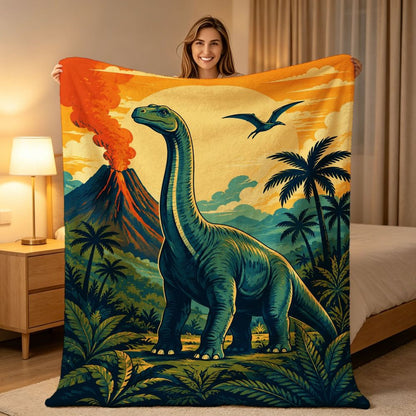 Aonana Dinosaur & Volcano Cozy Flannel Throw Blanket