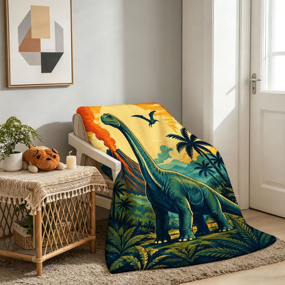 Aonana Dinosaur & Volcano Cozy Flannel Throw Blanket